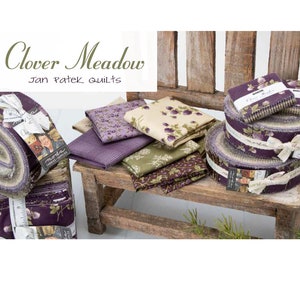 CLOVER MEADOW Moda Honey Bun / Fabric by Jan Patek / Purple & Green Prints