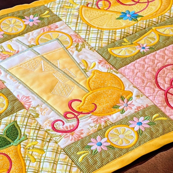 Fresh Lemons Table Runner Fabric Quilt Kit – Designs by Juju – Machine Embroidery