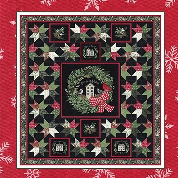 CHRISTMAS EVE Panel Quilt Pattern,  Holidays at Home Fabric Panel by Deb Strain, Thread