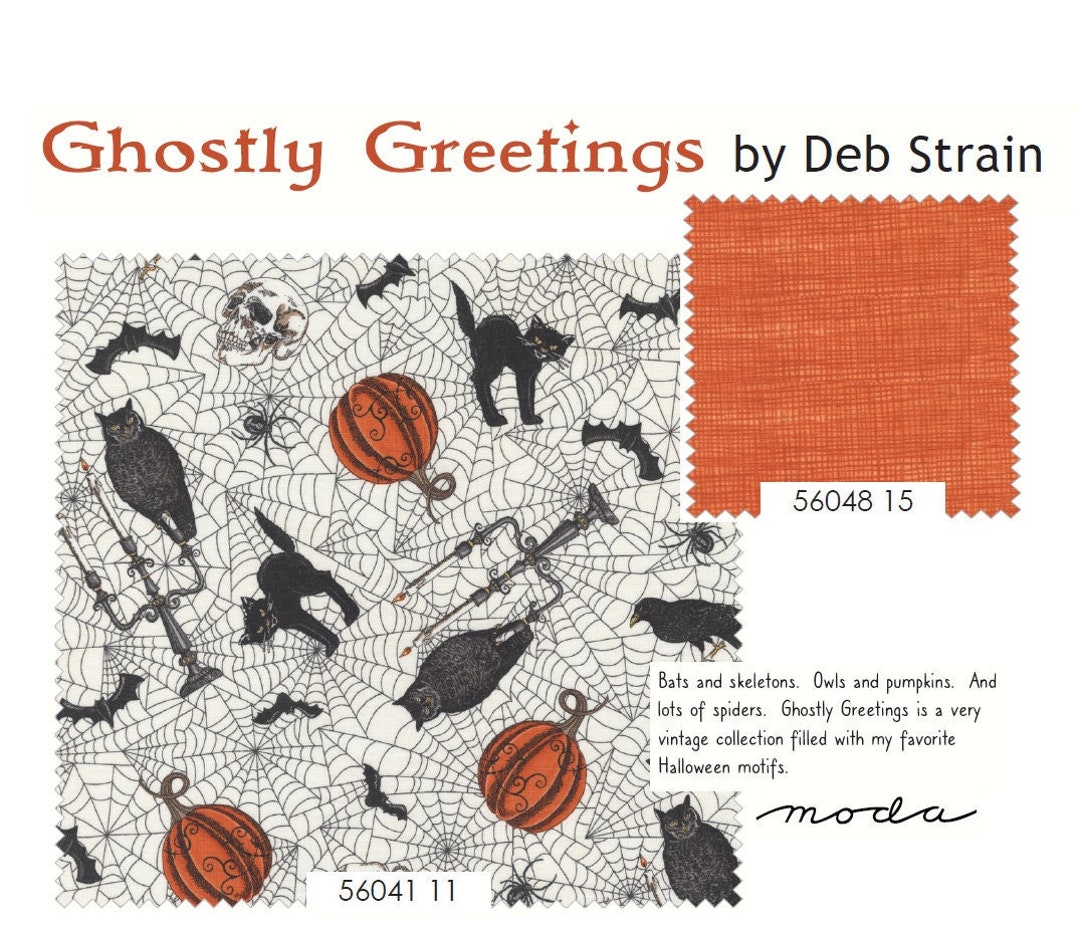 Ghostly Greetings Moda Halloween Fabric by Deb Strain / Bats Etsy