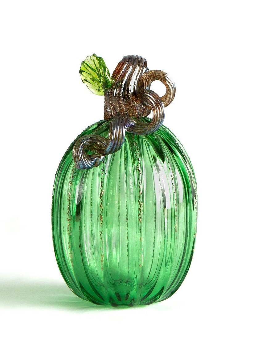 Tall Green Glass Pumpkin Blown Glass Fall Decoration Art | Etsy