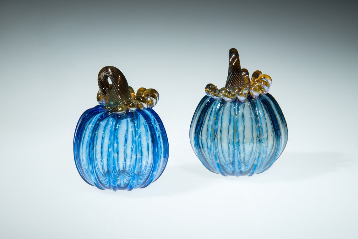 Blue Glass Pumpkin Fall decorations fall decor Thanksgiving Etsy