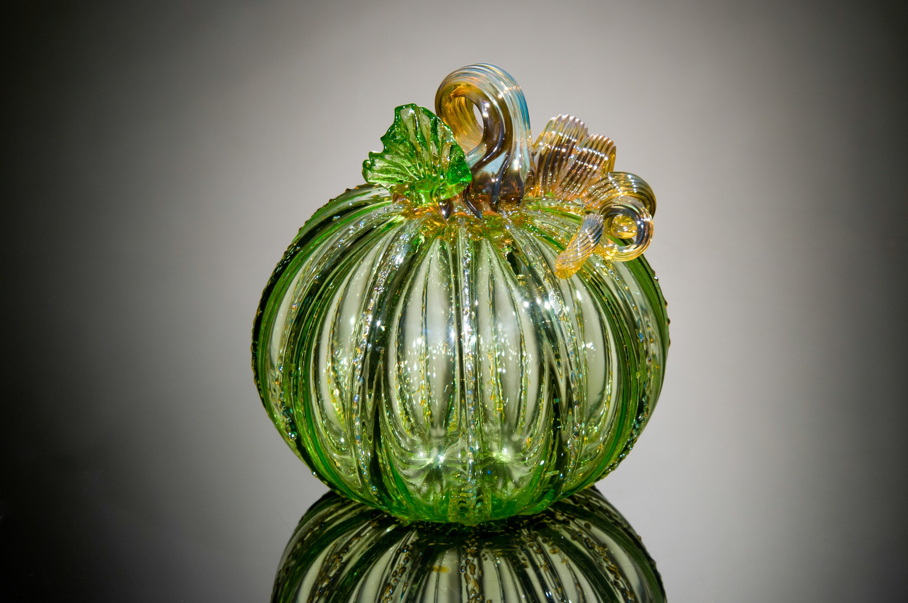 Transparent Green Pumpkin blown glass fall decoration | Etsy
