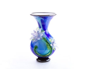 Large vase, flower vase, blown glass, blue vase, handmade in Corning, NY ocean vase, floral decor, glass vase, handmade, mothers day gift,