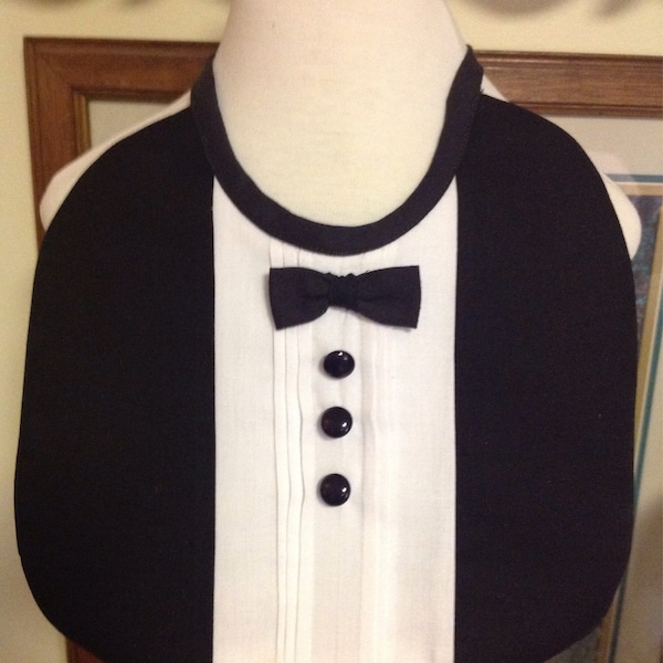 Baby Boy Tuxedo Bib, Special Occasion, Heirloom Pintucks,