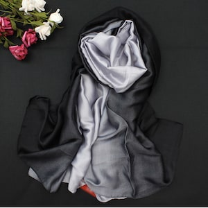 Silky scarf for women, Grey & Pink Ombre silk scarf,  silky satin scarf, Personalized Scarf, Monogram