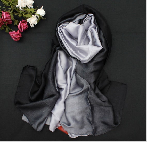 Silky scarf for women, Grey & Pink Ombre silk scarf,  silky satin scarf, Personalized Scarf, Monogram