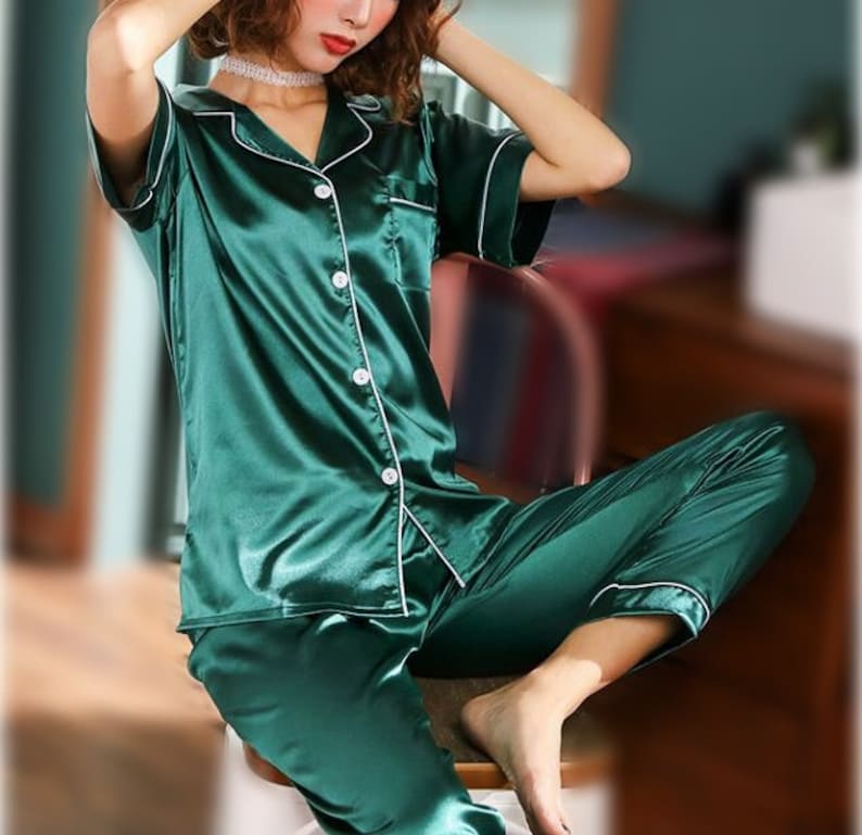 Emerald Green Pajama Set Hen Night Party Women Short Sleeve Etsy
