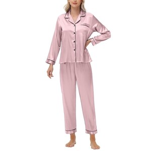 Womens Pajama Set, pink pajama set, bridesmaid pj set, silky pajama set, bachelorette pajamas, Personalized PJ set image 4