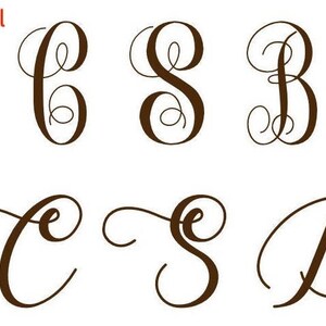 May include: Two rows of three cursive letters, C, S, and B. The top row is in a more ornate style, while the bottom row is simpler.