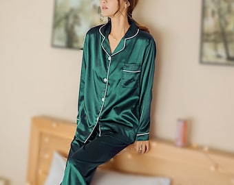 Emerald Green Women long Set Pajama, Personalized PJ set, bridesmaid  pajama, Bridal party pajama sets, Personalized Size: 2X US women's letter