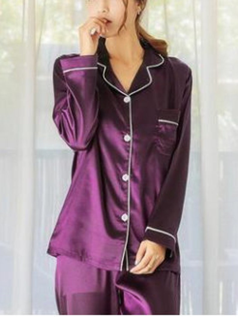Pajama set woman Women long Set Pajama Purple Satin Pajamas Etsy