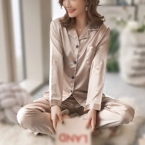 QLVKYW Long Pajamas Set In Champagne Color - Comfortable Sleepwear, Size Medium - View #10