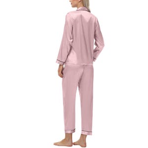 Womens Pajama Set, pink pajama set, bridesmaid pj set, silky pajama set, bachelorette pajamas, Personalized PJ set image 5