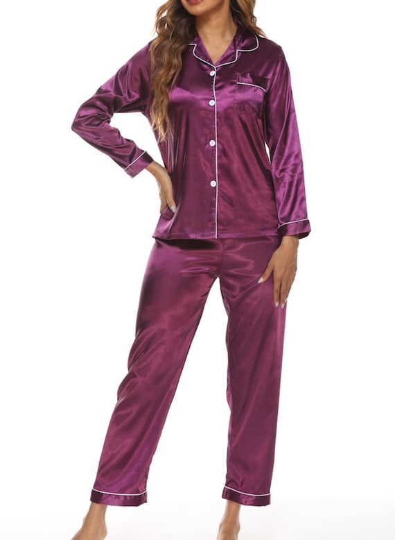 Lilac satin pajamas sale