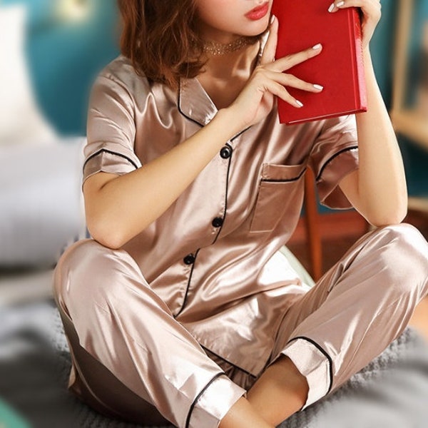 QLVKYW Long Pajamas Set In Champagne Color - Comfortable Sleepwear, Size Medium - View #11
