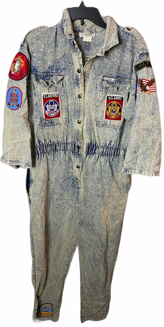 Vintage 1990s Denim Jumpsuit Coverall With Militar