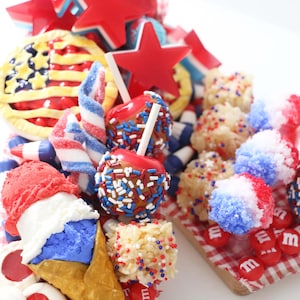 Patriotic Charcuterie Board | Fake Food Props, 4th of July Coffee Bar Decor, Red White Blue Decor