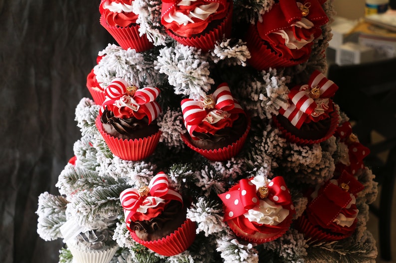Jumbo Faux Cupcake Ornament ~ Pink /& Grey Pearl ~ Holiday Party Wedding Baby Shower Favors Decorations