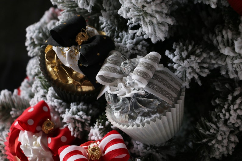 Jumbo Faux Cupcake Ornament ~ Pink /& Grey Pearl ~ Holiday Party Wedding Baby Shower Favors Decorations