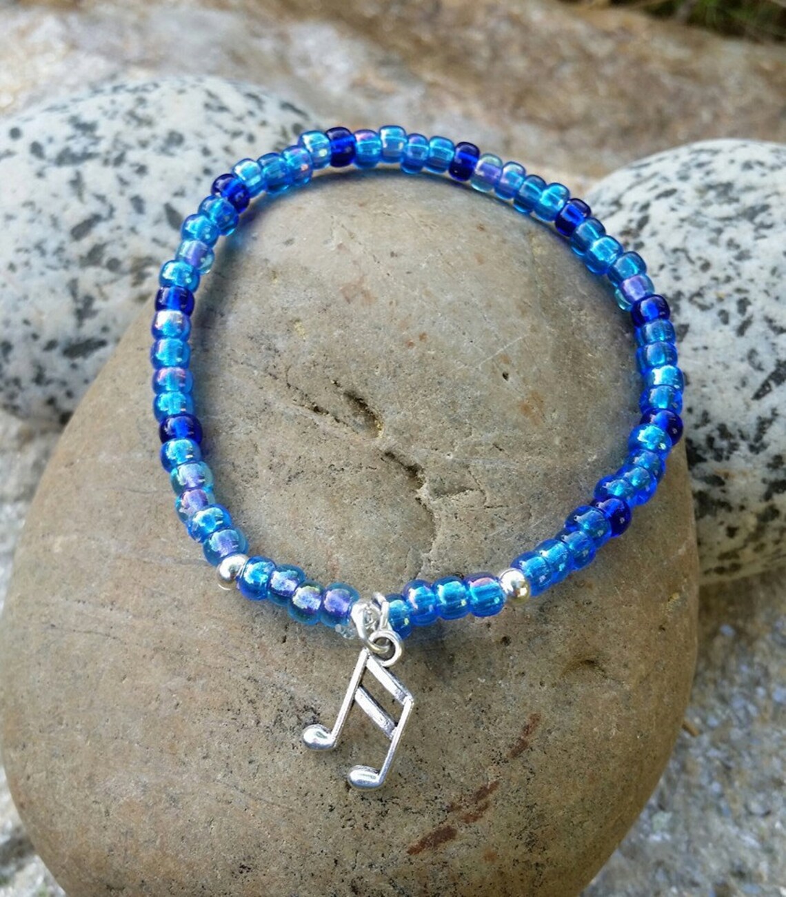 Blue Bracelet With Silver Musical Note Etsy