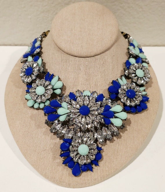 Crystal & Peacock Blue Cluster Bead Statement Neck