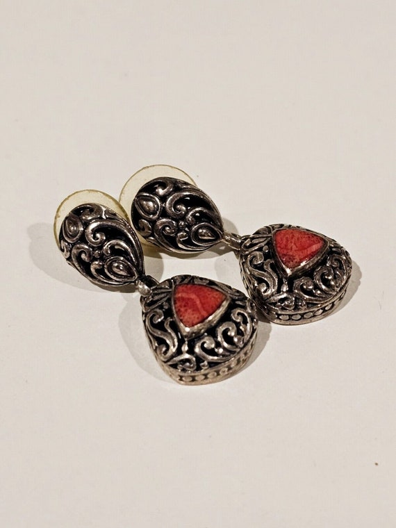 Vintage Navajo Sterling Silver  Coral  Earrings