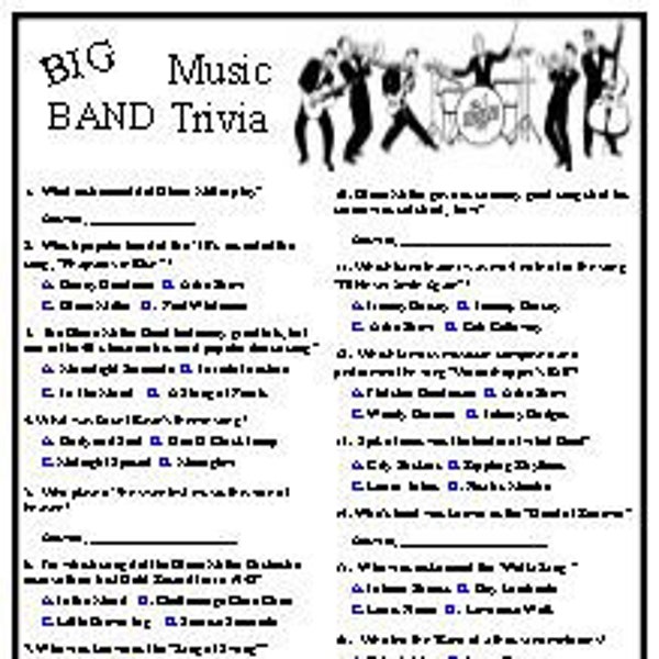 Big Band Trivia, back in the 30's, 40's when bands played good music.