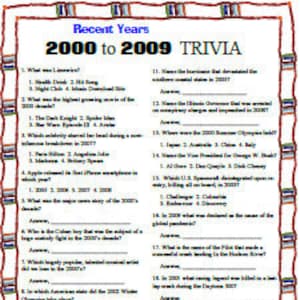 2000 to 2009 Trivia Fun, Recent news, fresh in your mind.....
