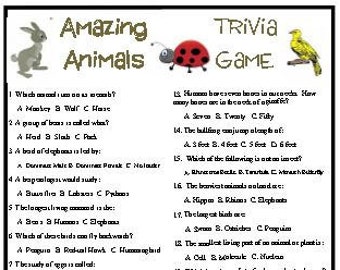 Amazing Animals Trivia Game