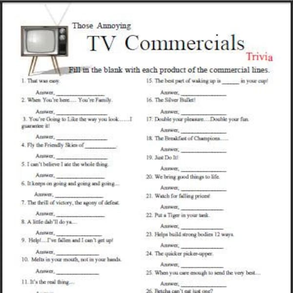 TV Commercials Trivia