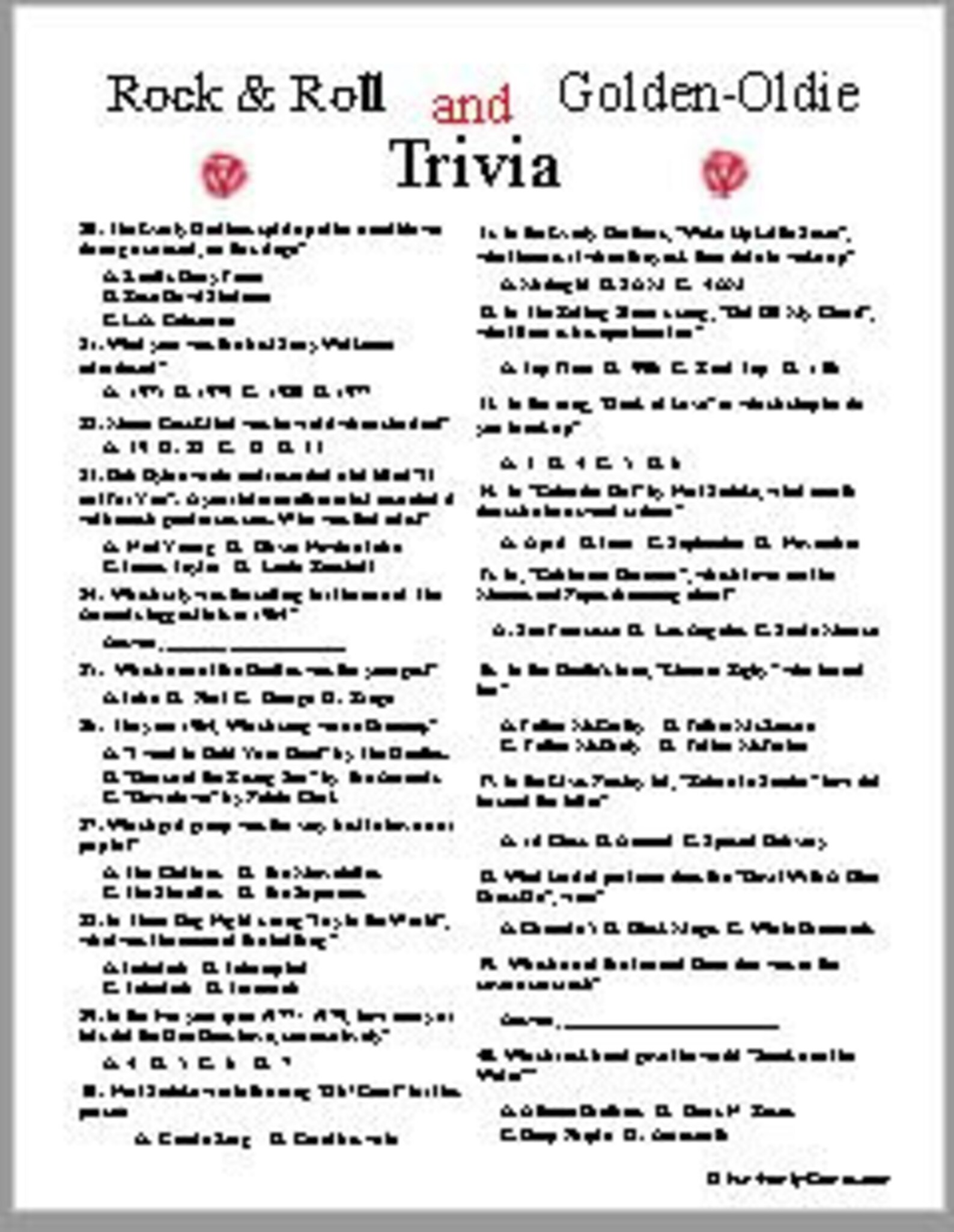 Rock &amp; Roll AND Golden-oldie Trivia - Etsy