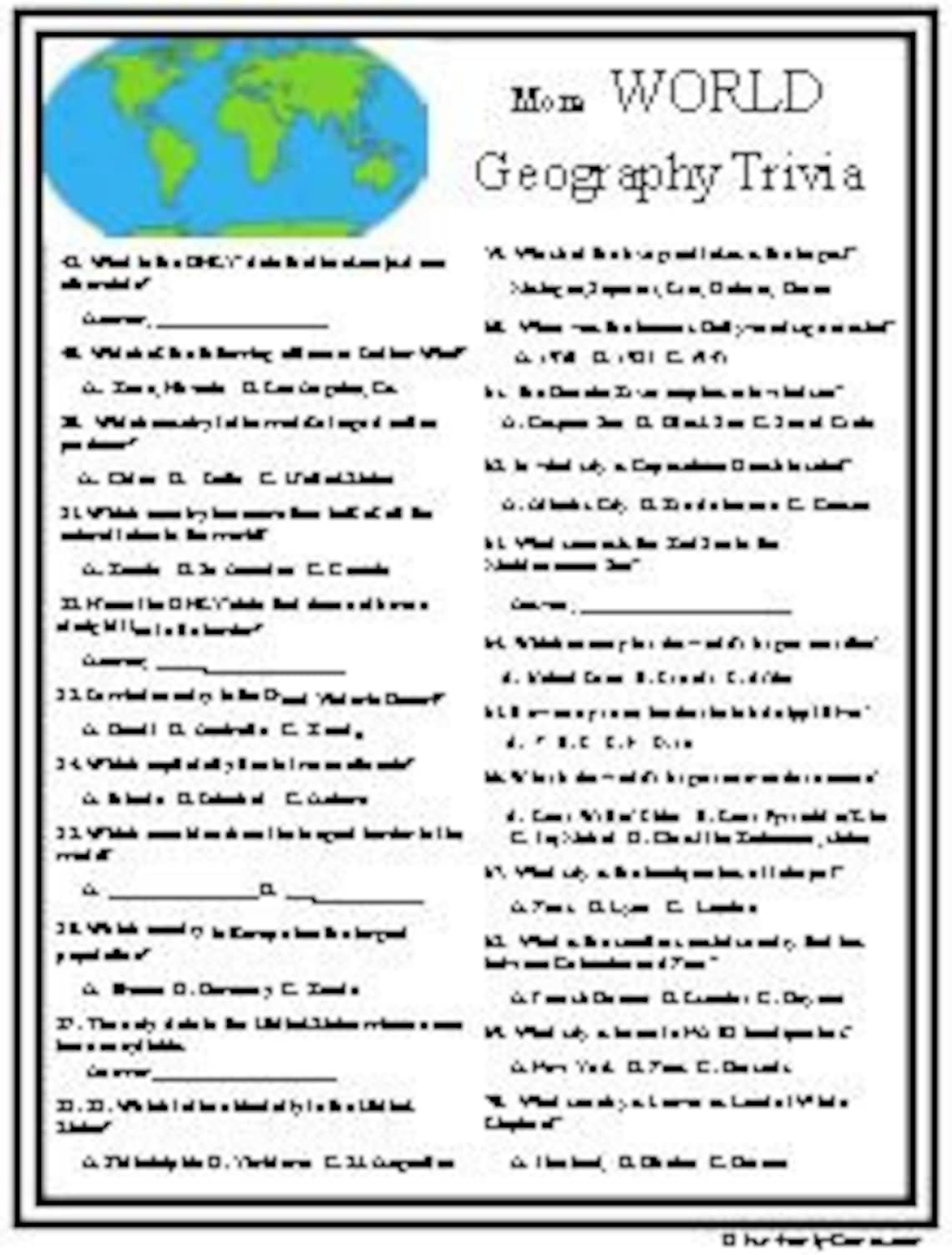 World Geography Trivia Etsy