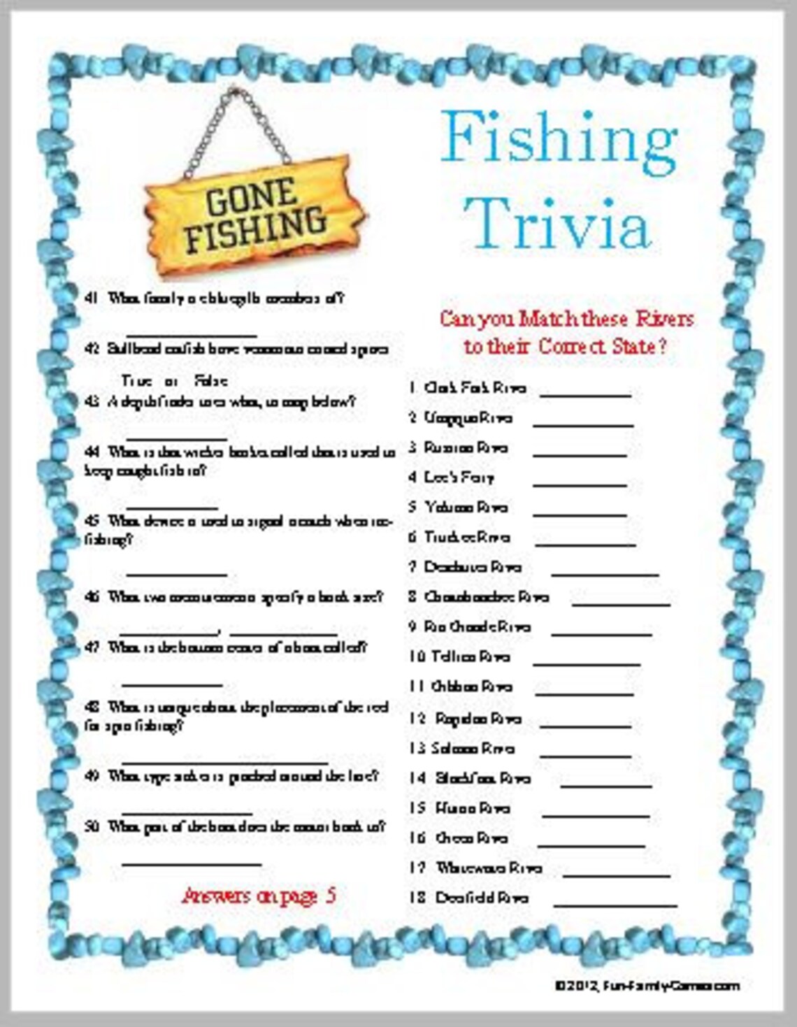 Fishing Trivia Etsy