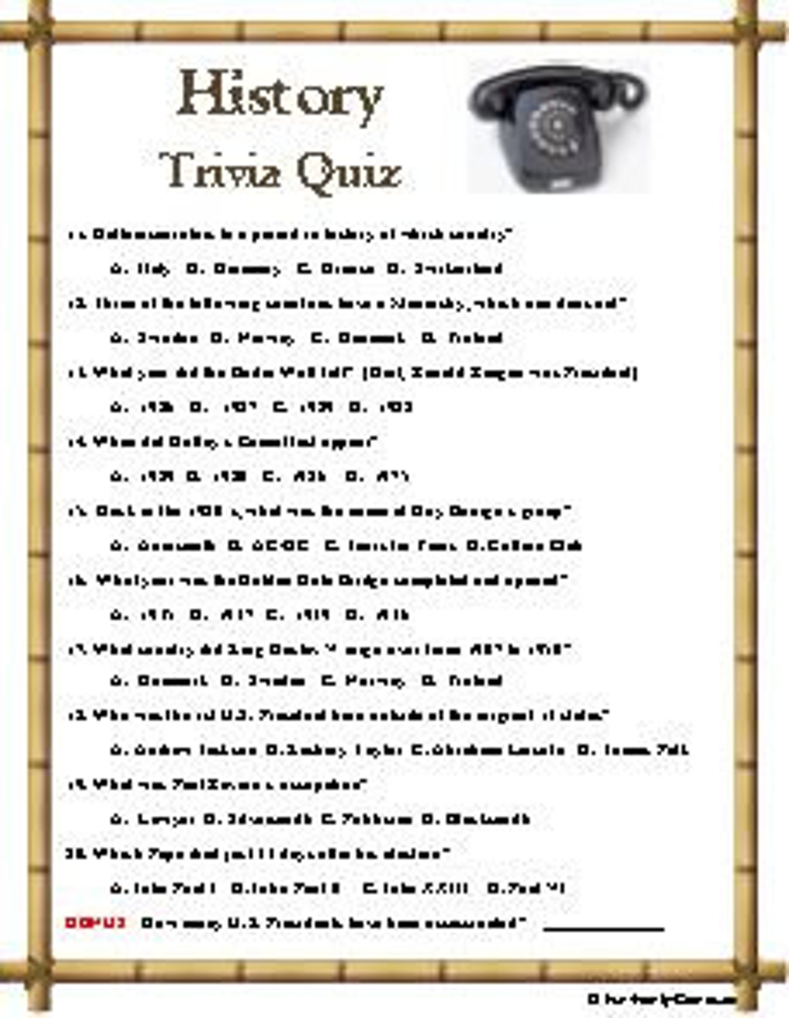 History Trivia Quiz - Etsy