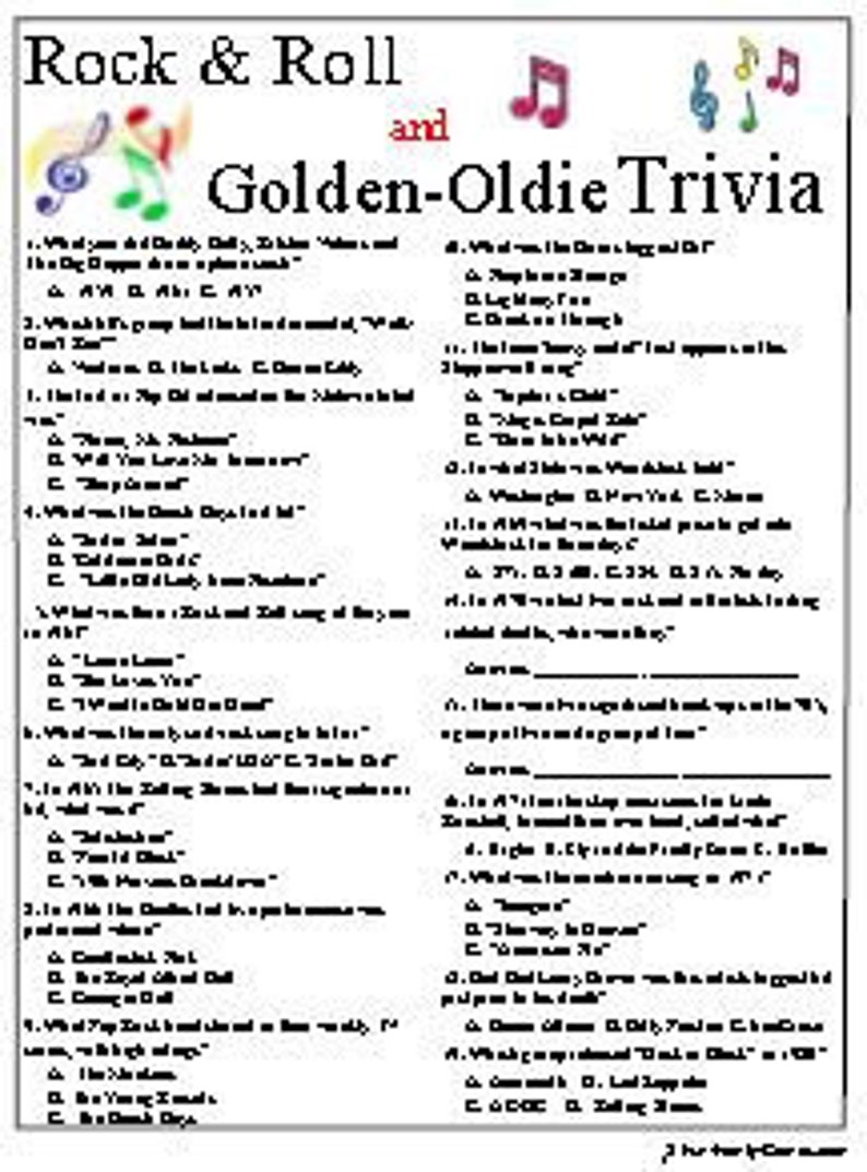 Rock & Roll AND GoldenOldie Trivia Etsy