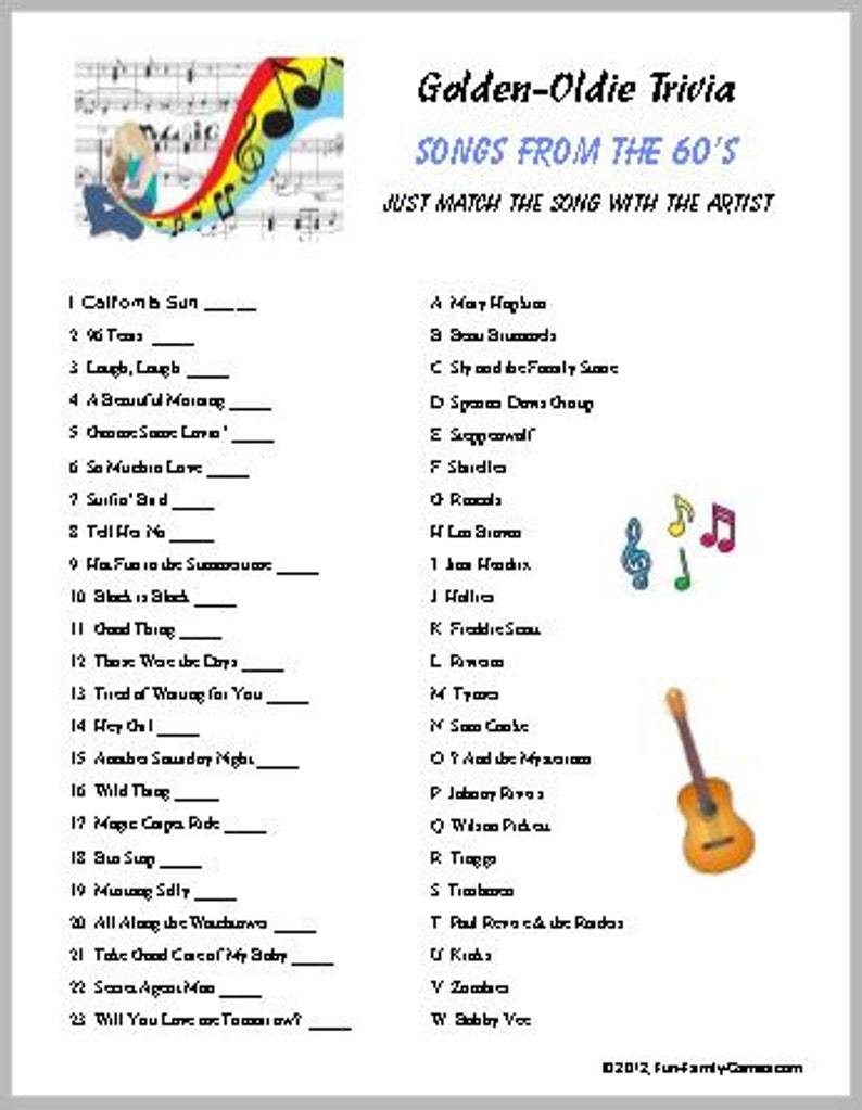 Rock &amp; Roll AND Golden-oldie Trivia - Etsy