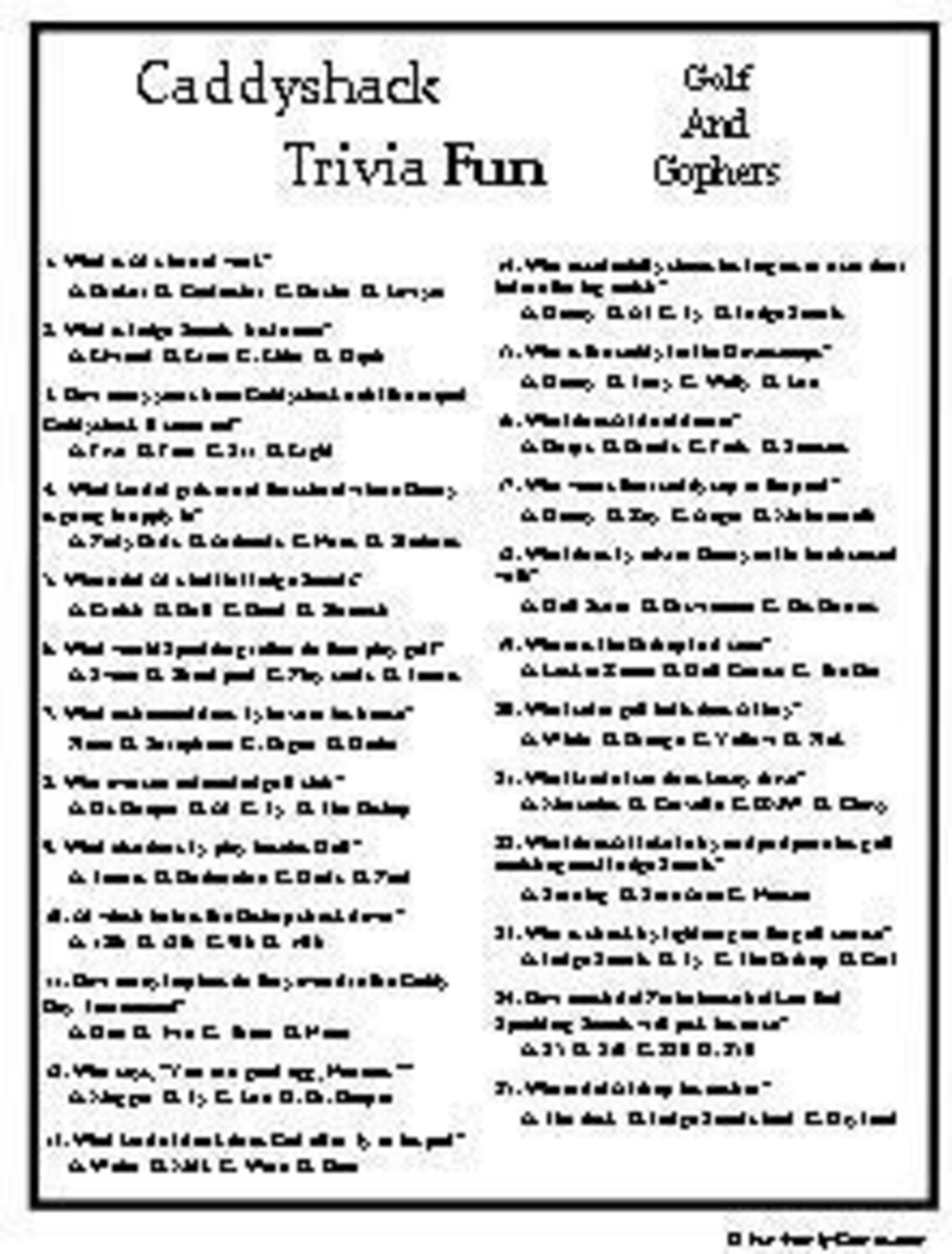 Caddyshack Trivia Fun Etsy