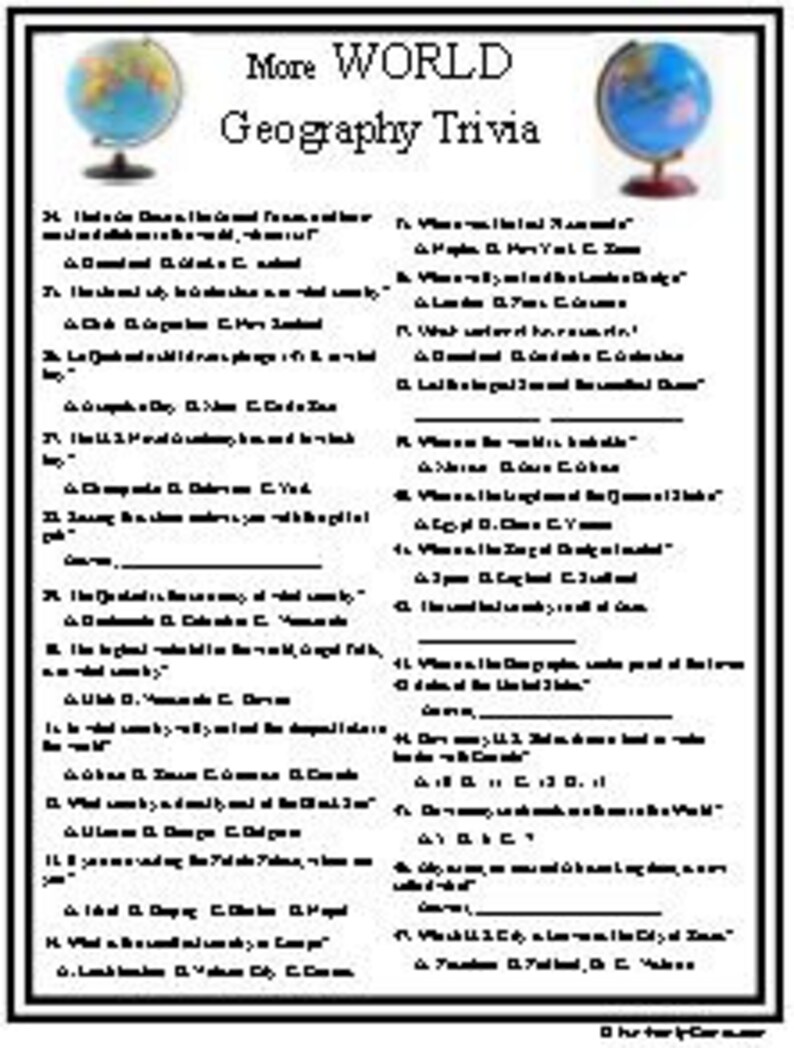 World Geography Trivia Etsy