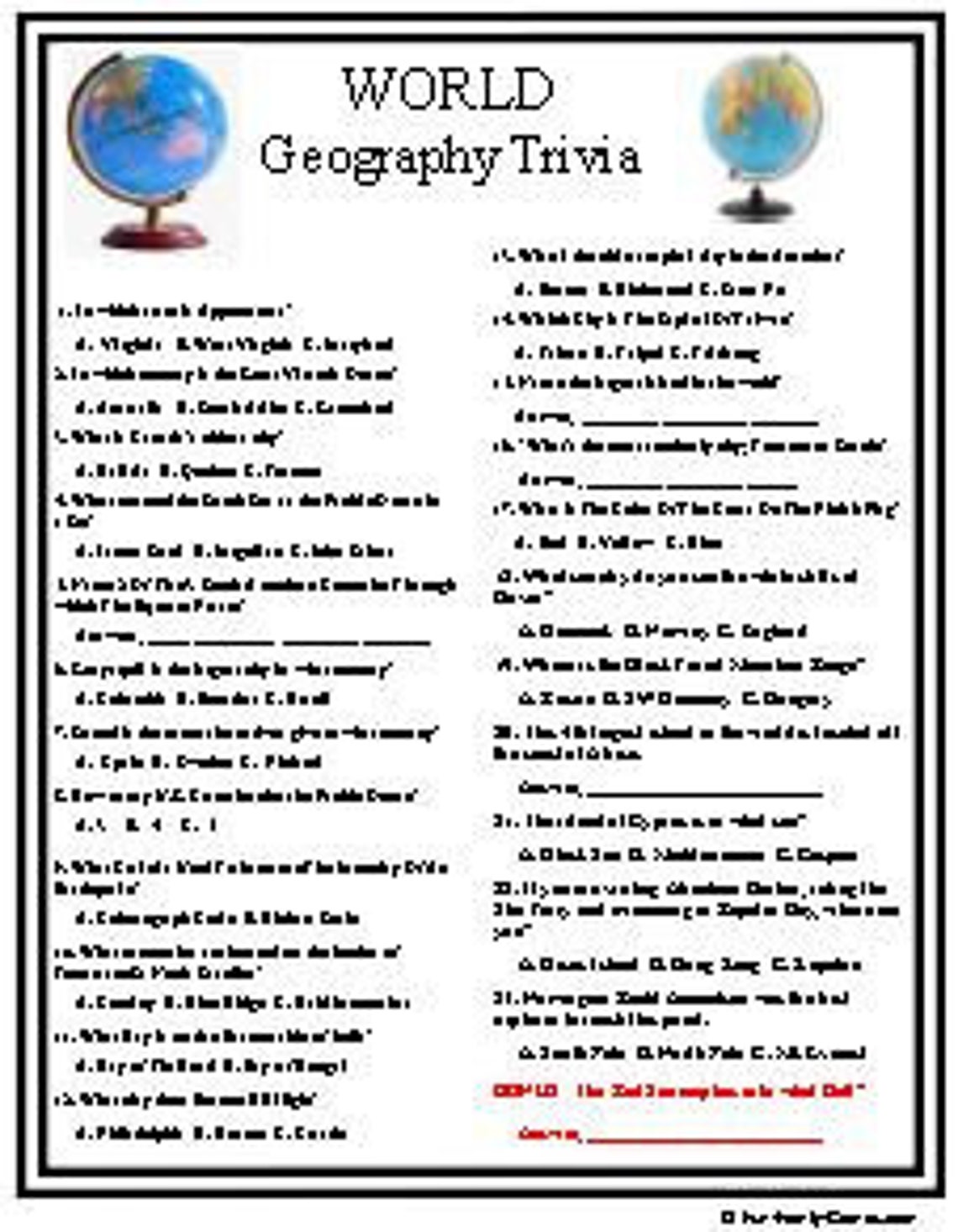 World Geography Trivia - Etsy Australia