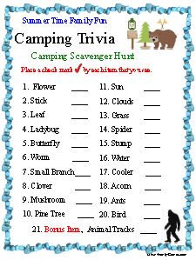 Camping Trivia and Games Etsy