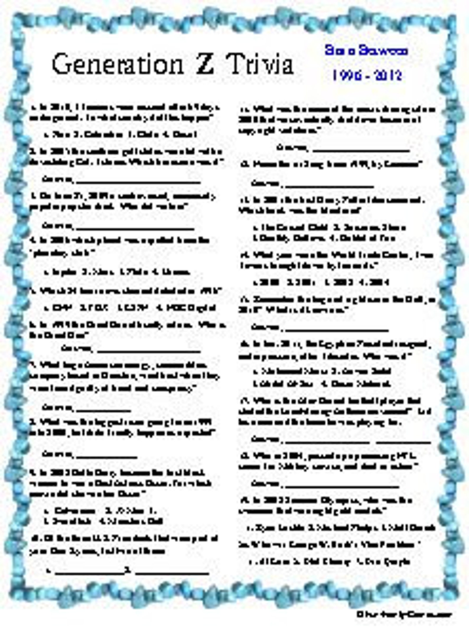 Baby Boomer Trivia Millennials Trivia & Gen Z Trivia. Etsy