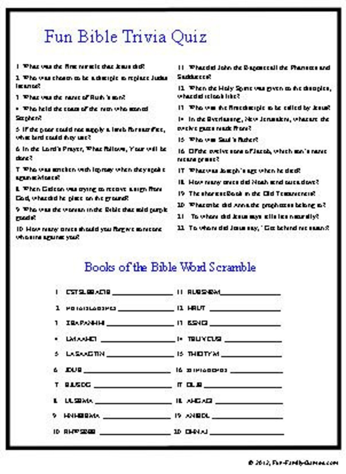 Complete the Bible Verse Quiz, and Bible Stories Quiz - Etsy