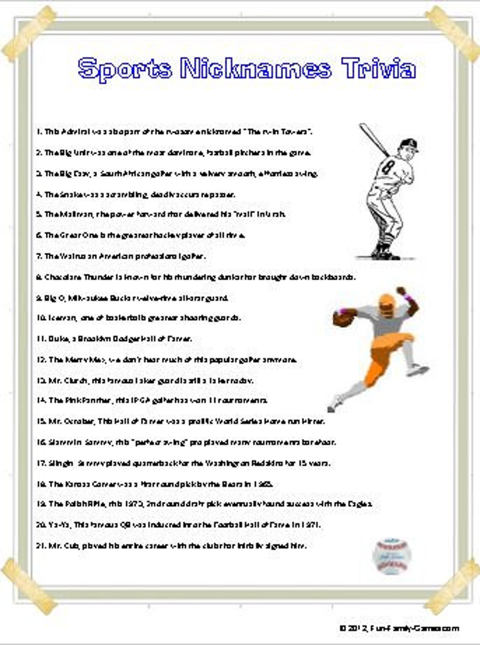 All Sports Trivia and Sports Nicknames Quiz Etsy UK