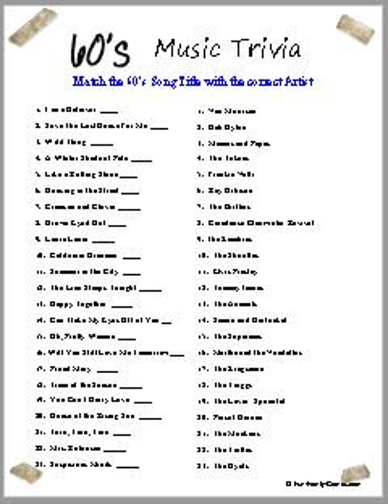 50's 60's Trivia, - Etsy