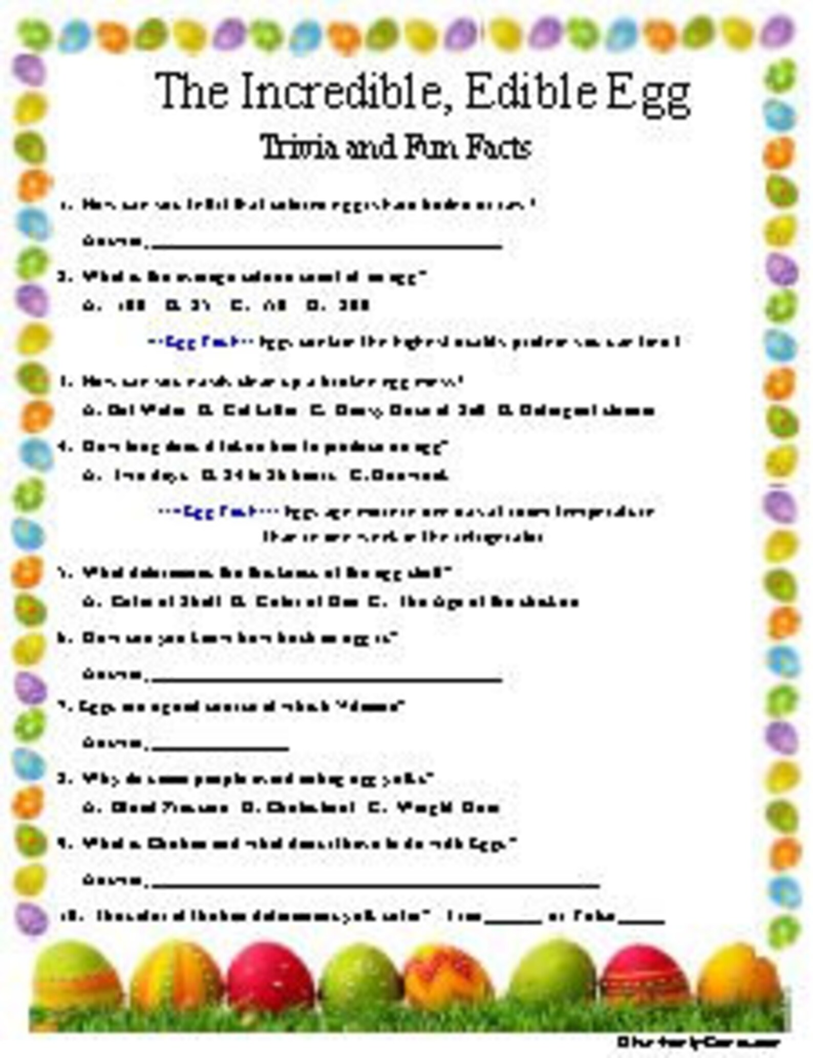 Easter Trivia, Egg Trivia and Facts and an Easter Crossword Puzzle Etsy