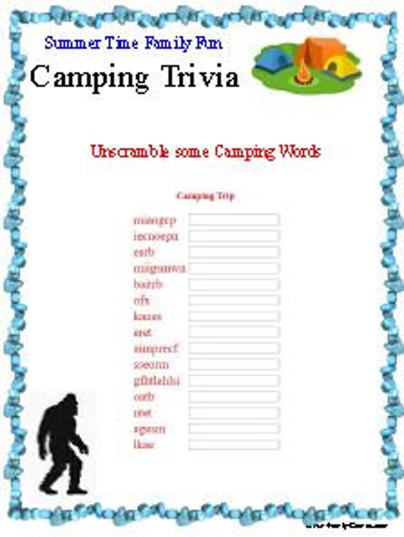 Camping Trivia and Games Etsy