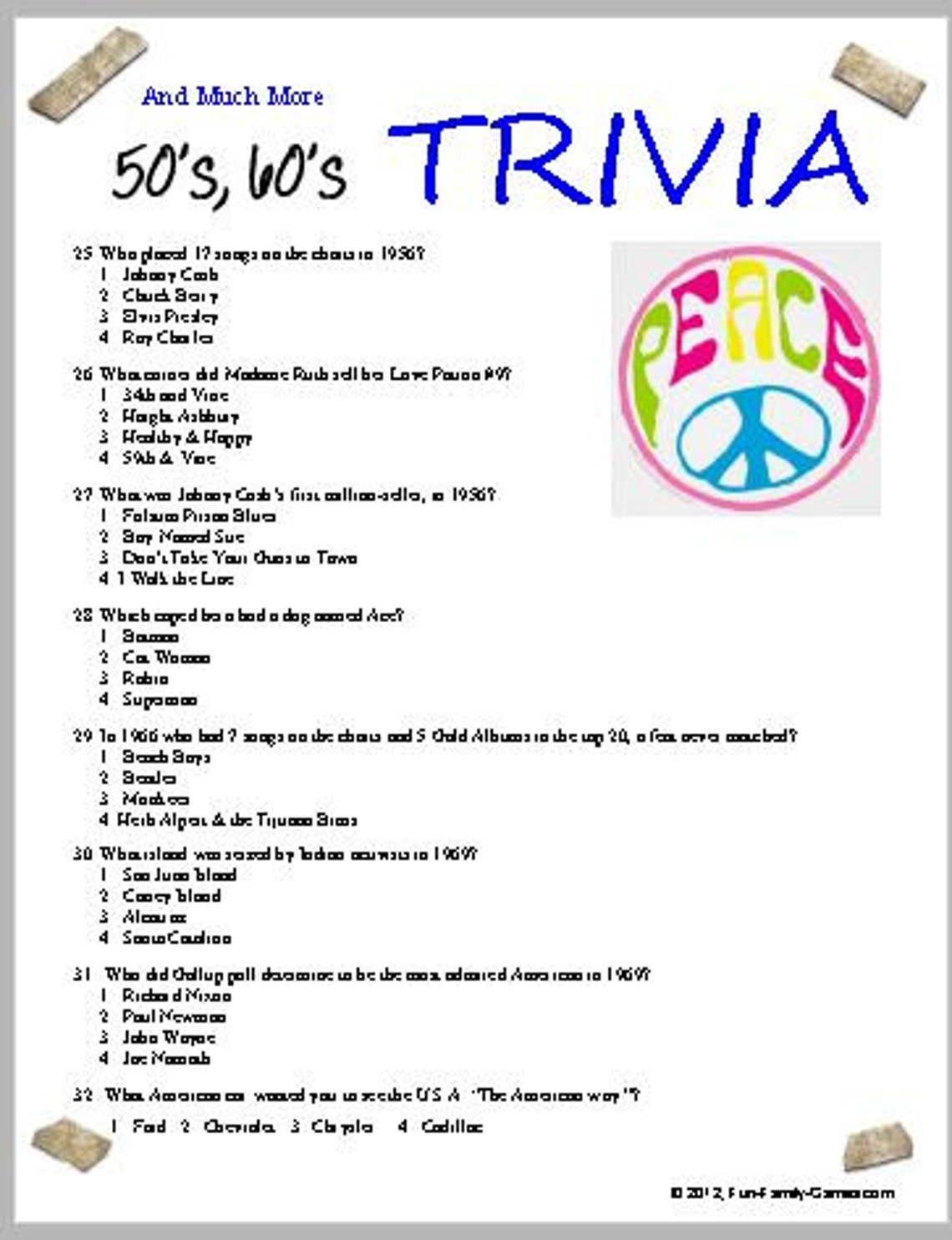 50's 60's Trivia Etsy