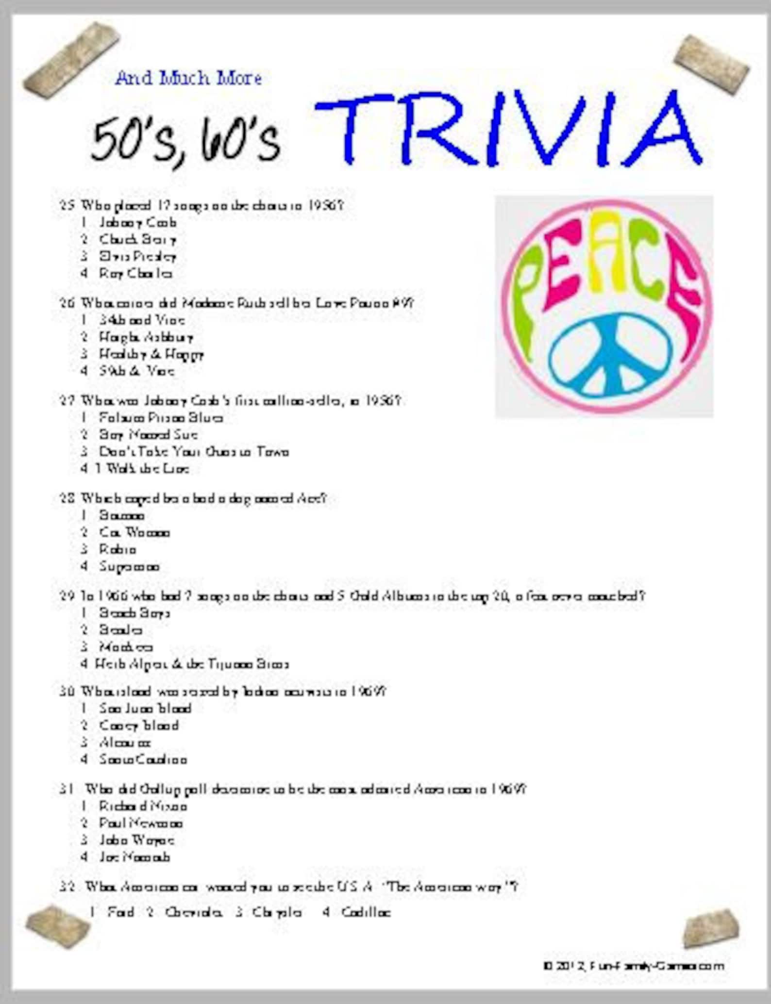 50's 60's Trivia | Etsy
