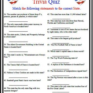 All 50 States Trivia - Etsy
